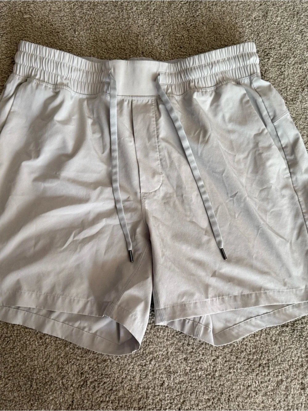 Light Gray Elastic Waist Drawstring Shorts
